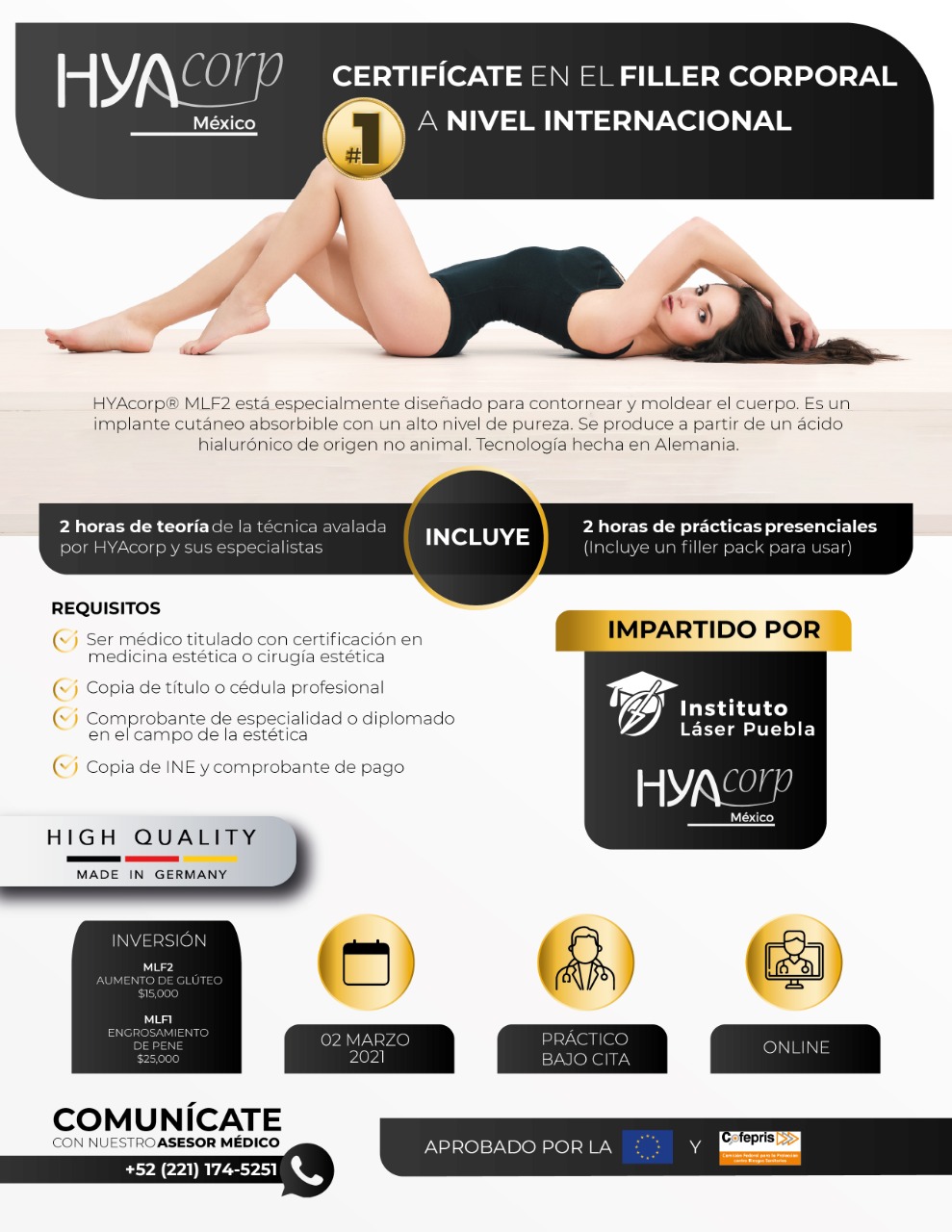 Certificación Relleno Corporal - HYACORP - Aumento del Glúteo.
